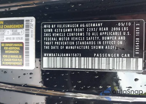 2010 Volkswagen Golf 2-Door z USA, uszkodzony, nr VIN WVWBA7AJ0AW415873